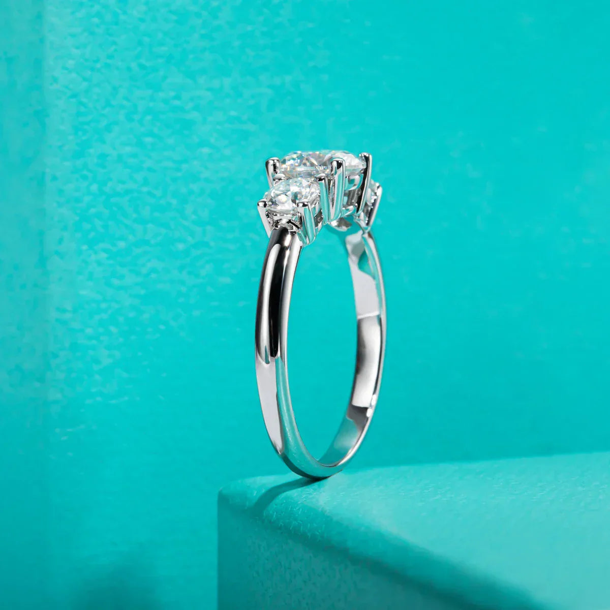 1.6 CTTW 3 Stone Moissanite Engagement Ring