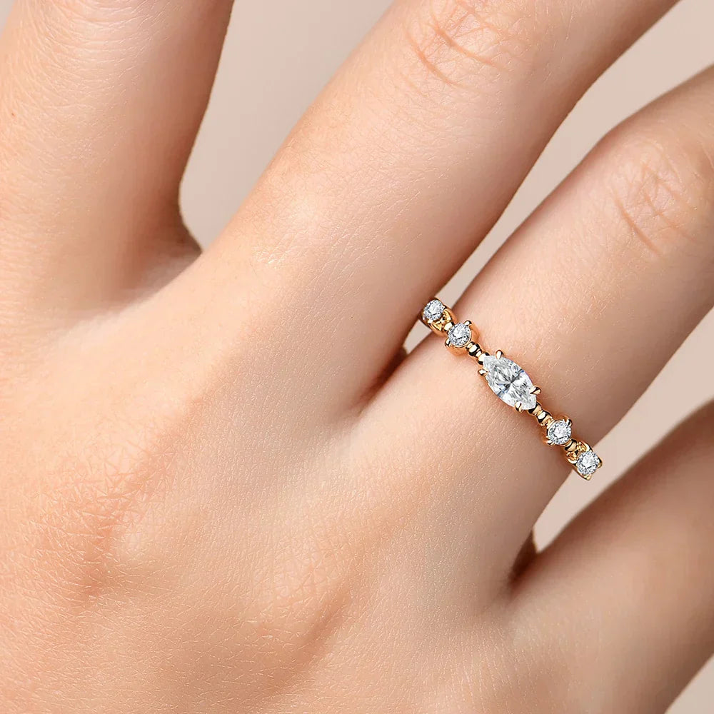 5 Stone VVS1 D Color Marquise Cut Moissanite Ring