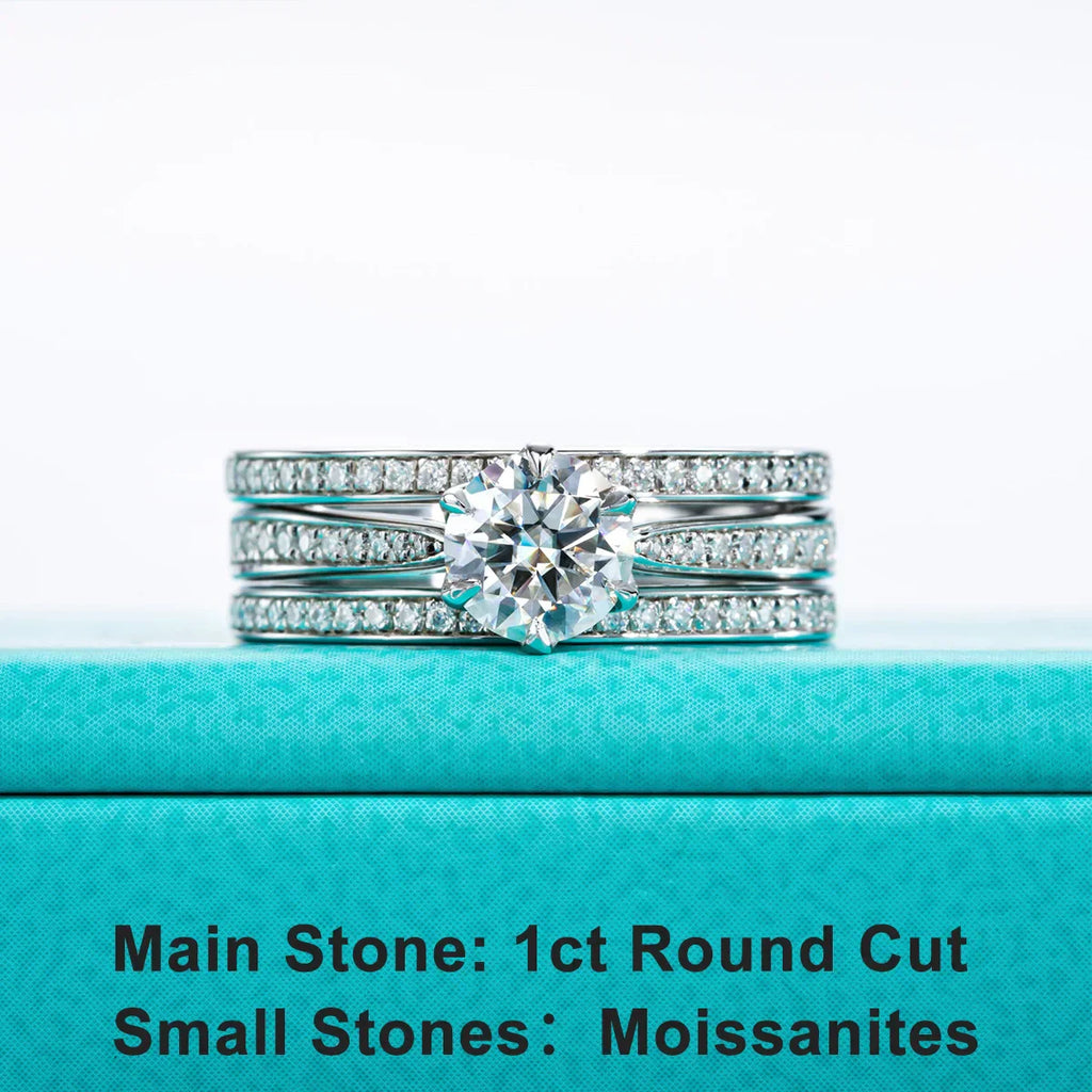 1 CT Moissanite Engagement Bridal Ring Set
