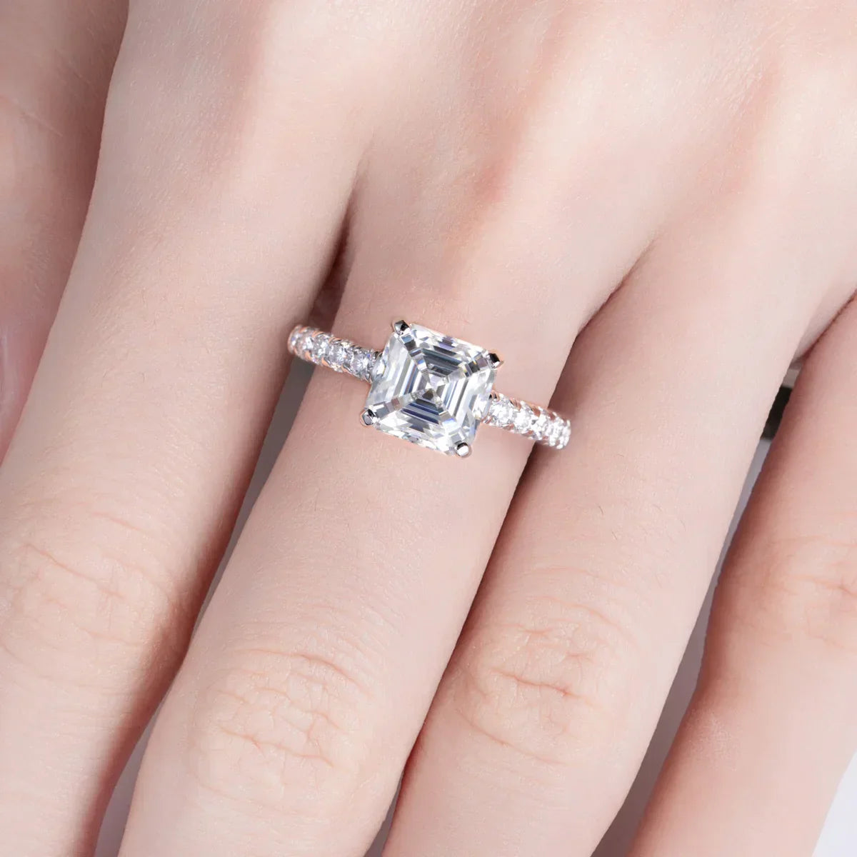3CT Asscher Cut Moissanite Engagement Ring