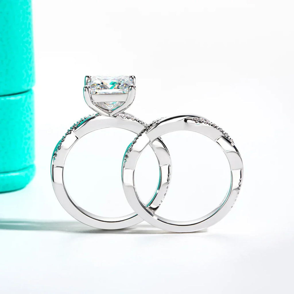 3CT Princess Cut Moissanite Engagement Bridal Ring Set