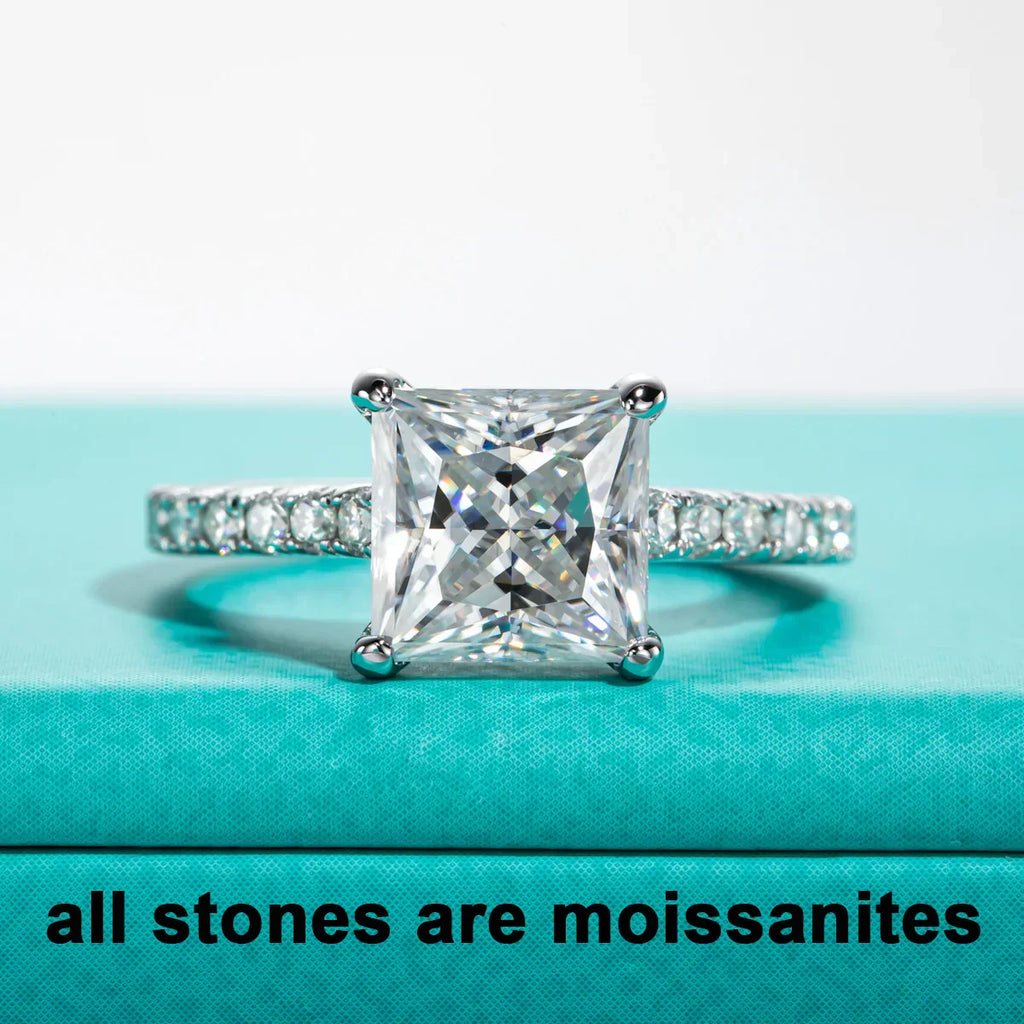 3CT Princess Cut D Color Moissanite Engagement Bridal Set