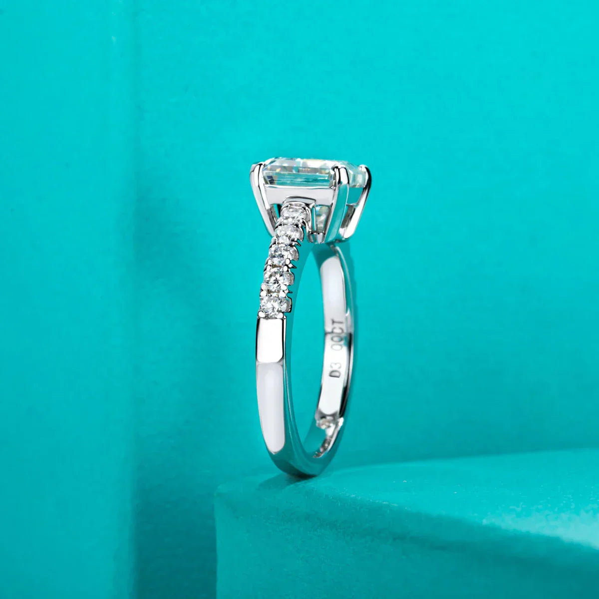 3CT Asscher Cut Moissanite Engagement Ring