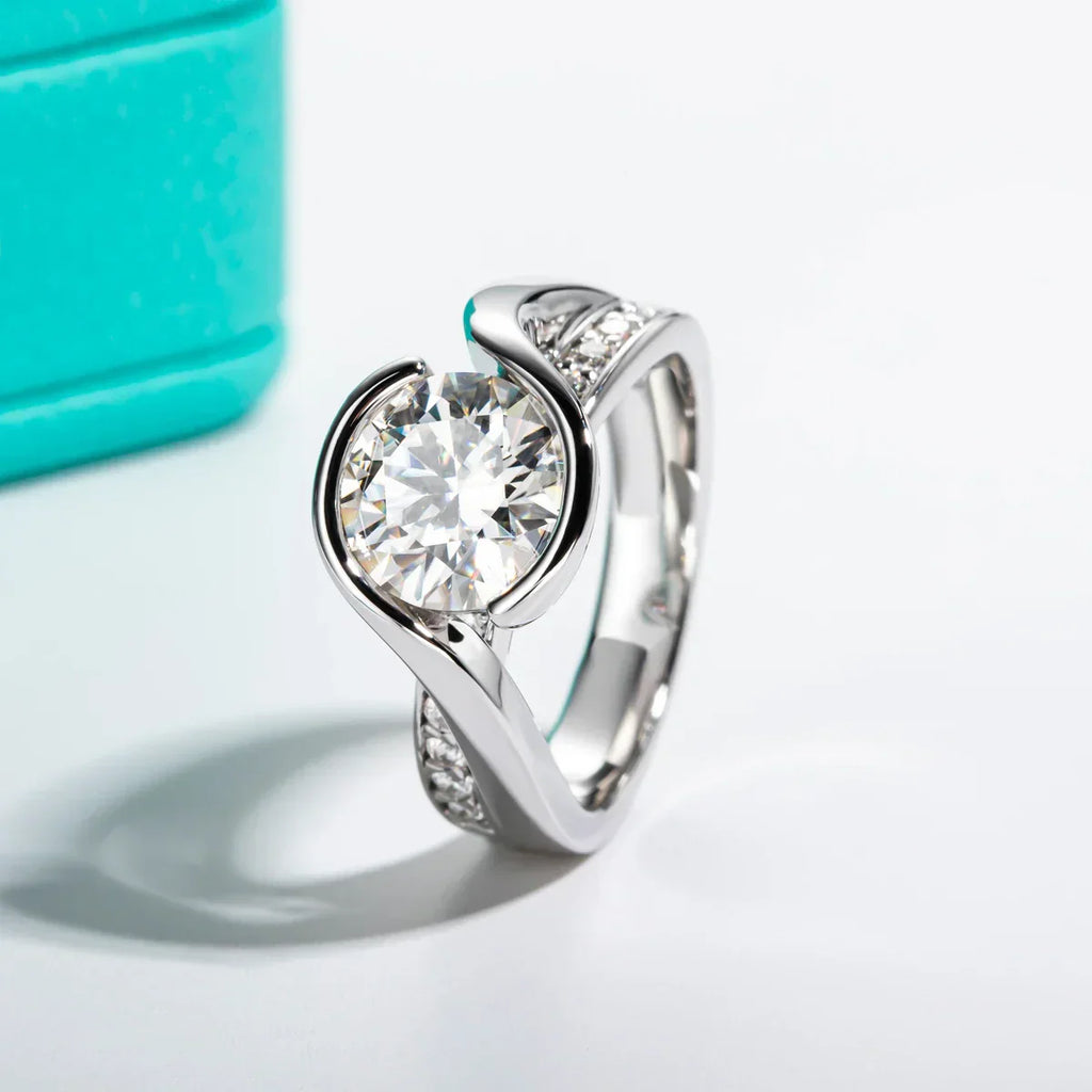 3CT Round Cut Moissanite Ceramic Band Engagement Ring