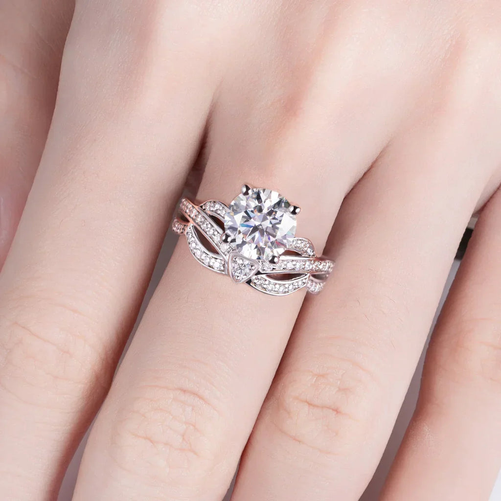 3CT Round Cut Moissanite Engagement Ring Set