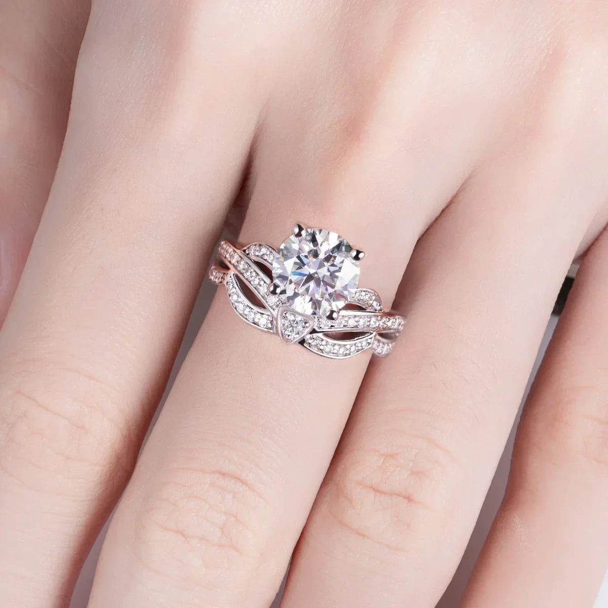 3CT Round Cut Moissanite Engagement Ring Set