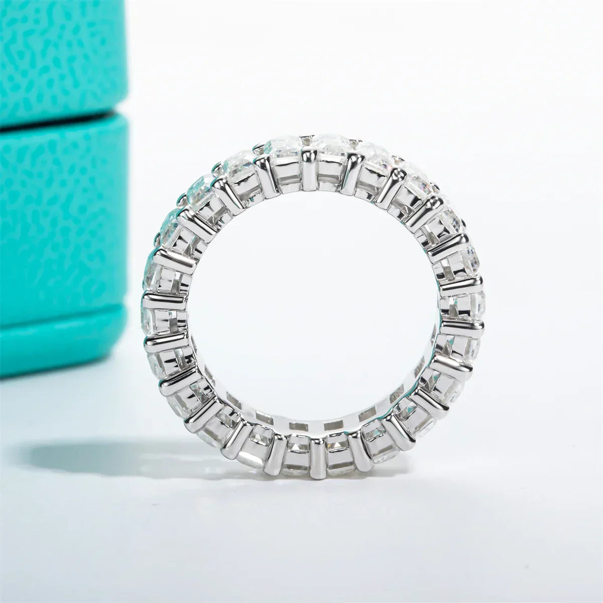 8.1cttw Emerald Moissanite Eternity Ring