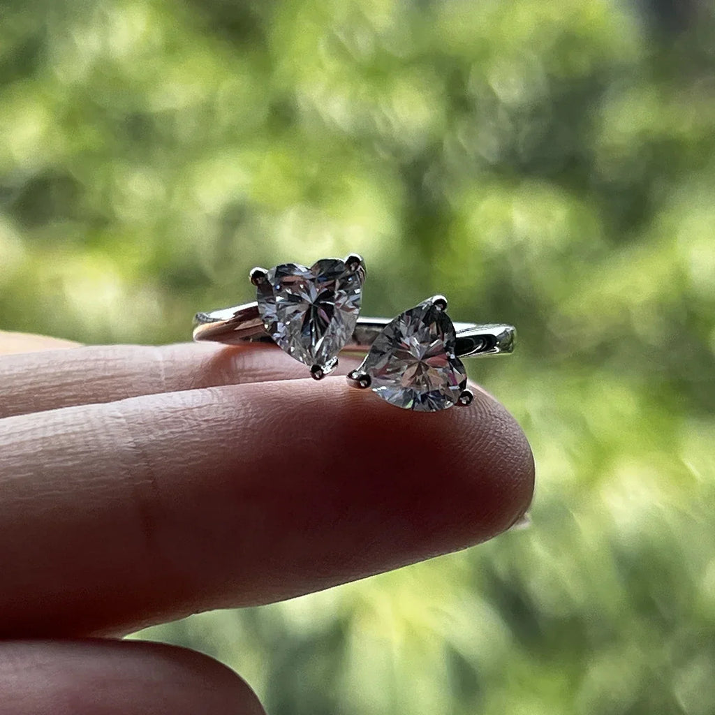 2 Carat Heart Cut Twin Moissanite Engagement Ring