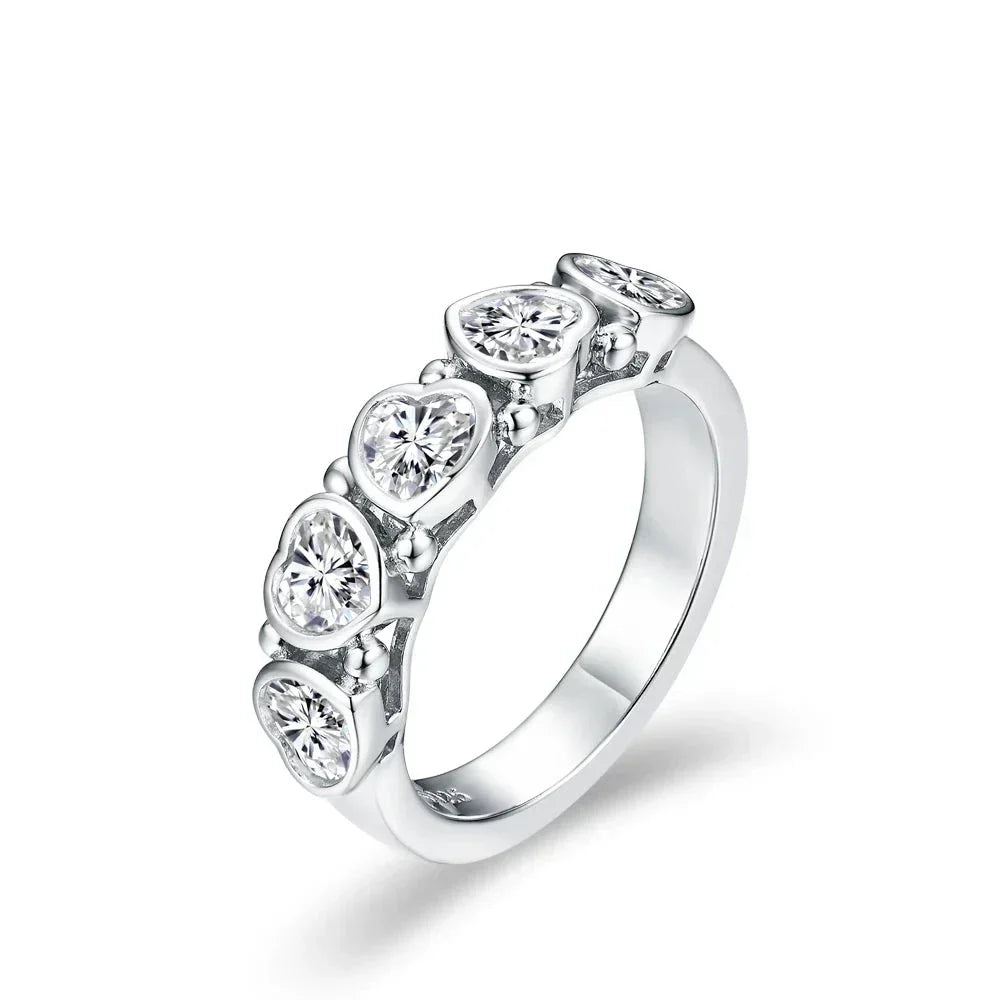4*4mm 5 Stone Heart Cut Moissanite Engagement Ring