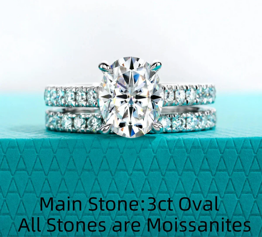 3 CT Oval Cut Moissanite Bridal Ring Set