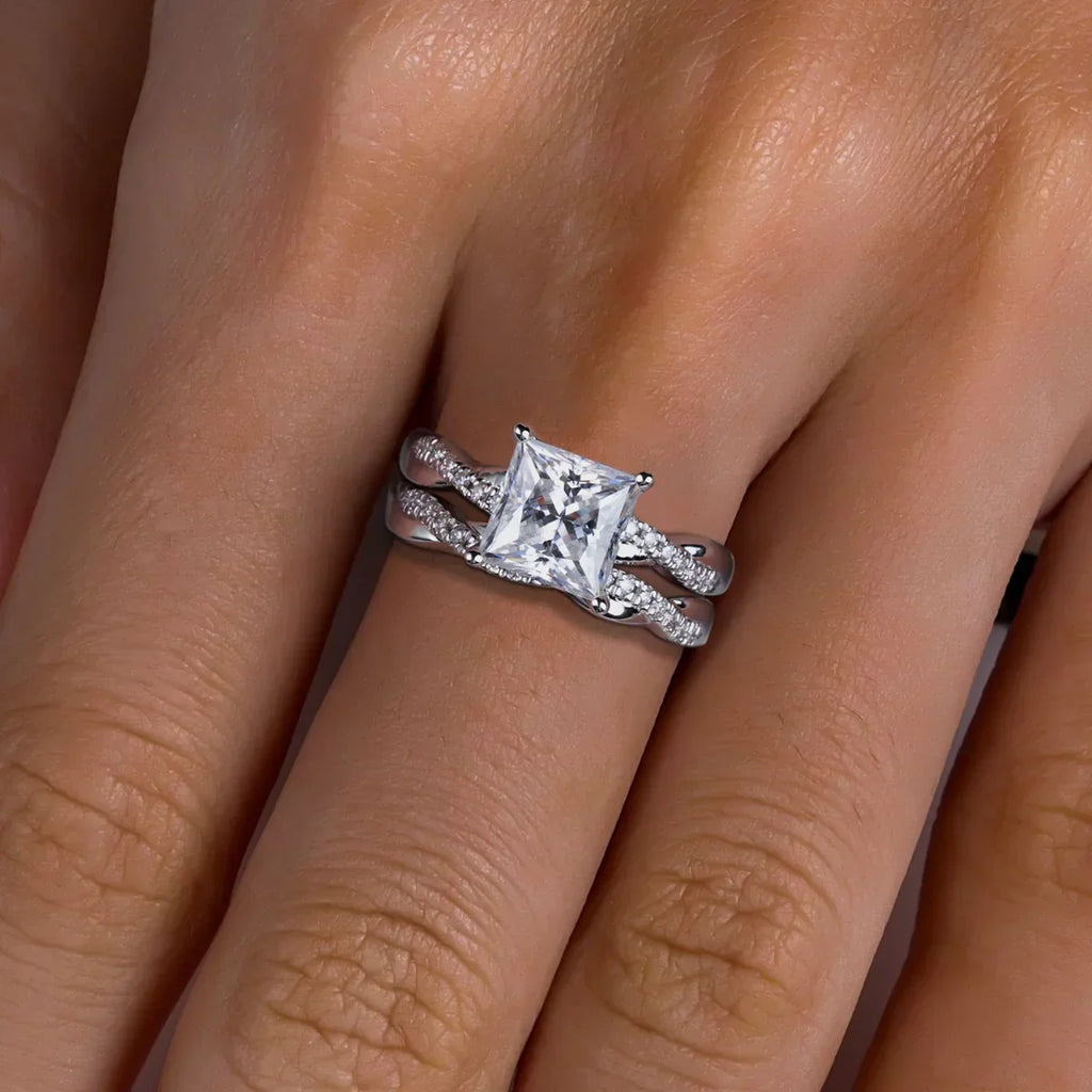 3CT Princess Cut Moissanite Engagement Bridal Ring Set