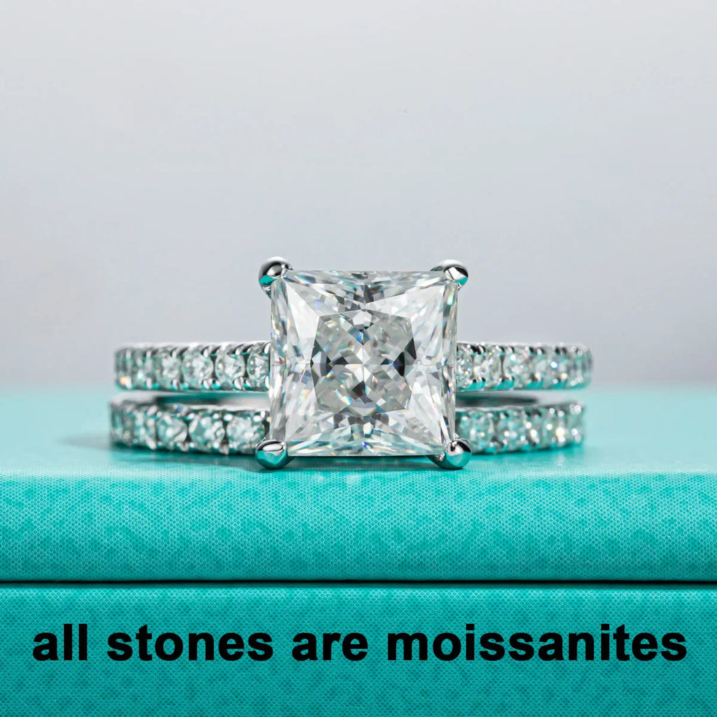 3CT Princess Cut D Color Moissanite Engagement Bridal Set
