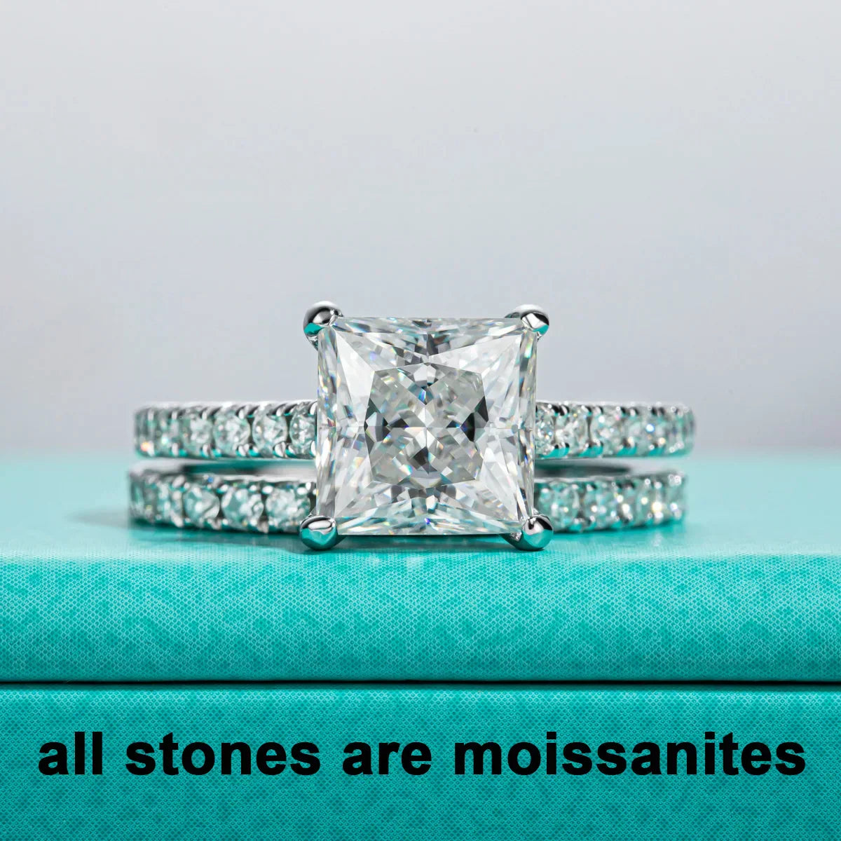 3CT Princess Cut D Color Moissanite Engagement Bridal Set