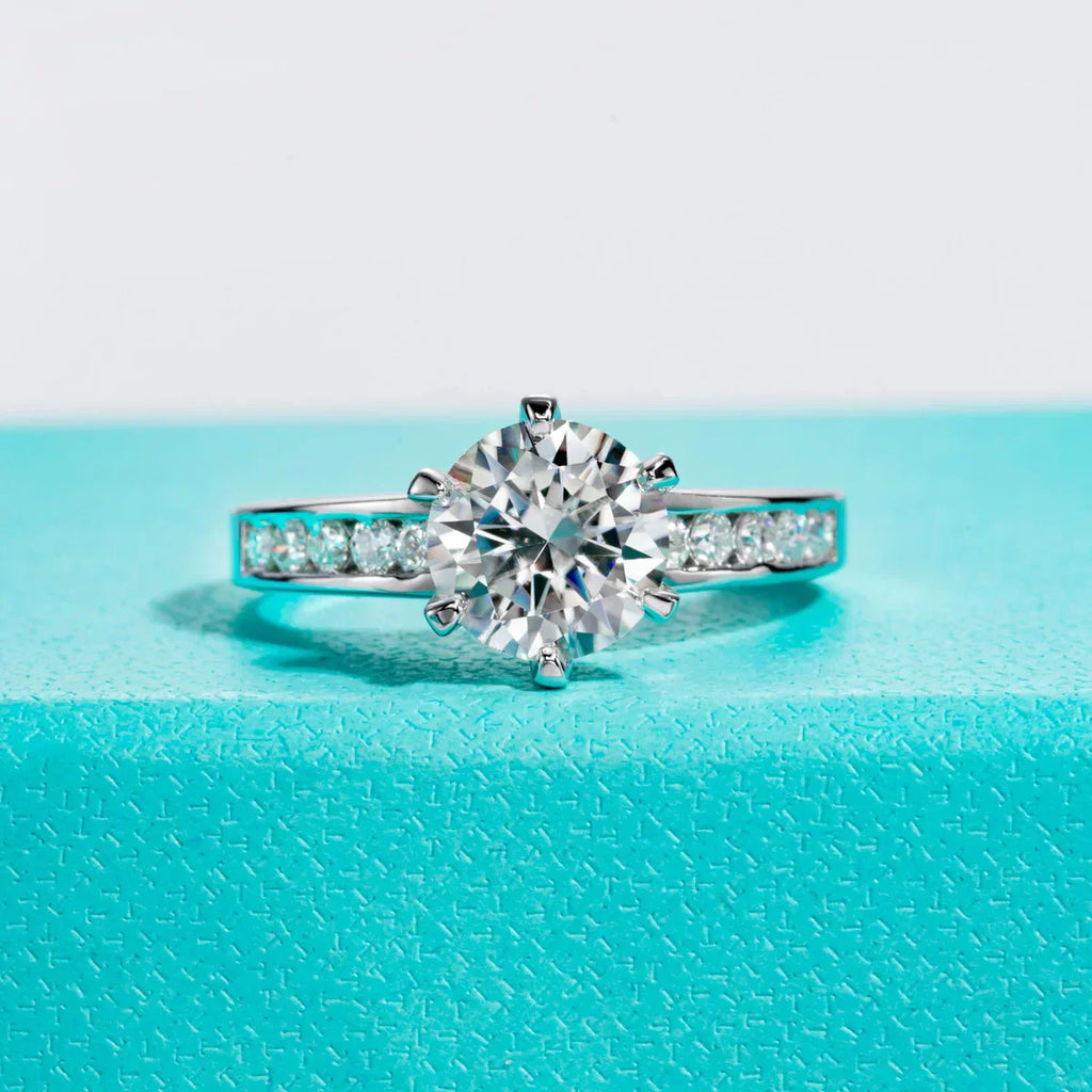 1.2 CT Princess & Round Cut Moissanite Engagement Ring Set