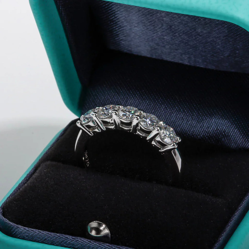 4MM Round Cut Half Eternity Moissanite Band
