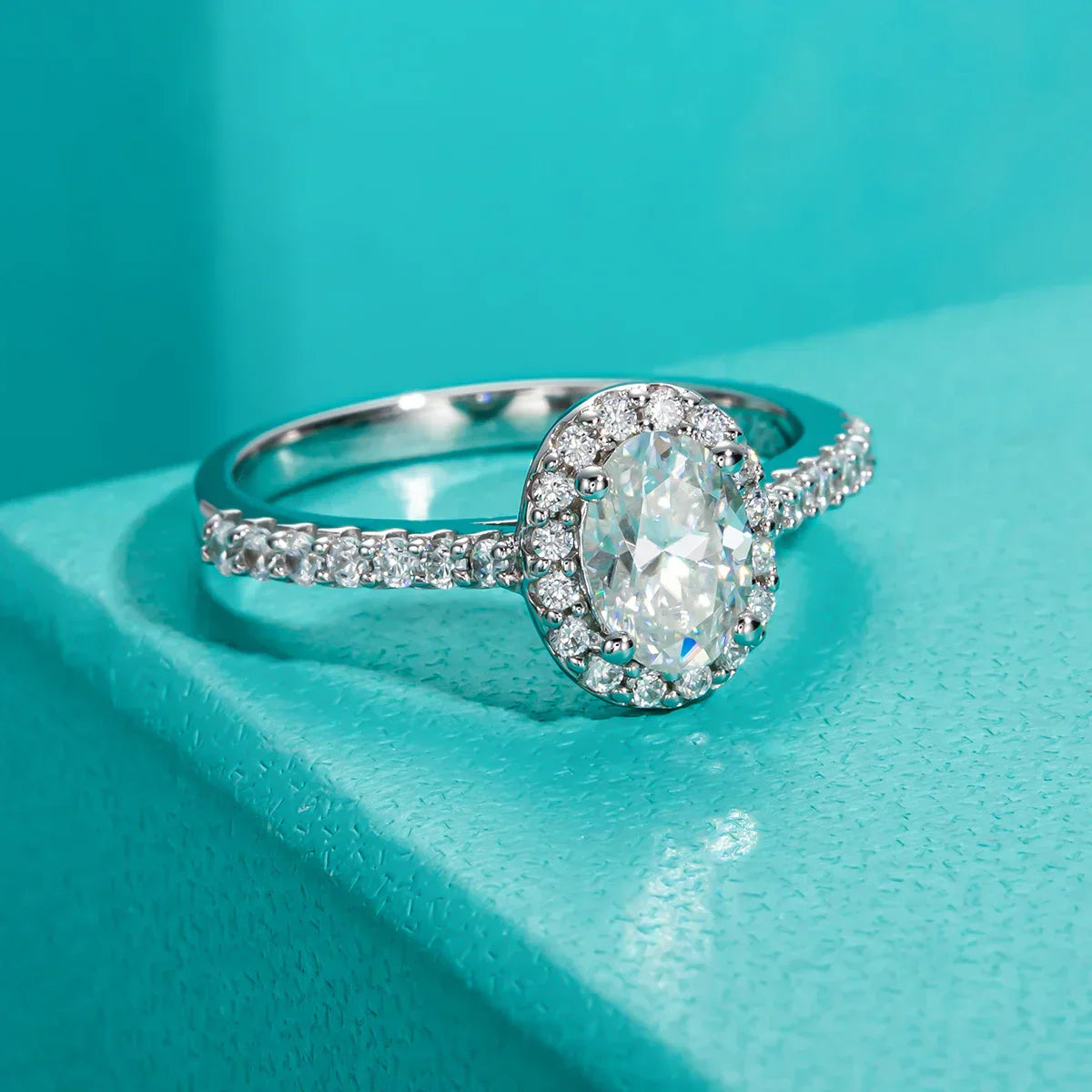 1 CT Oval Cut Moissanite Halo Engagement Wedding Ring