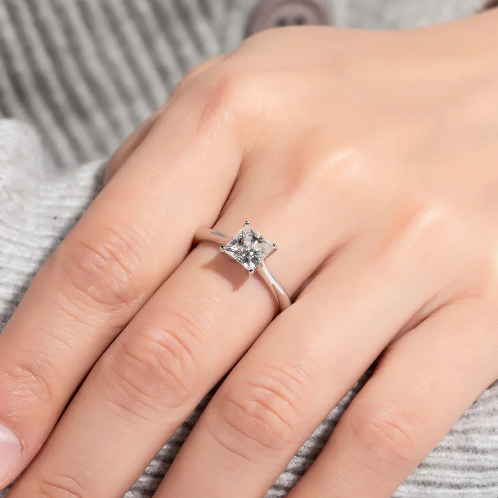 1.2CT Princess Cut D Color Moissanite Engagement Ring