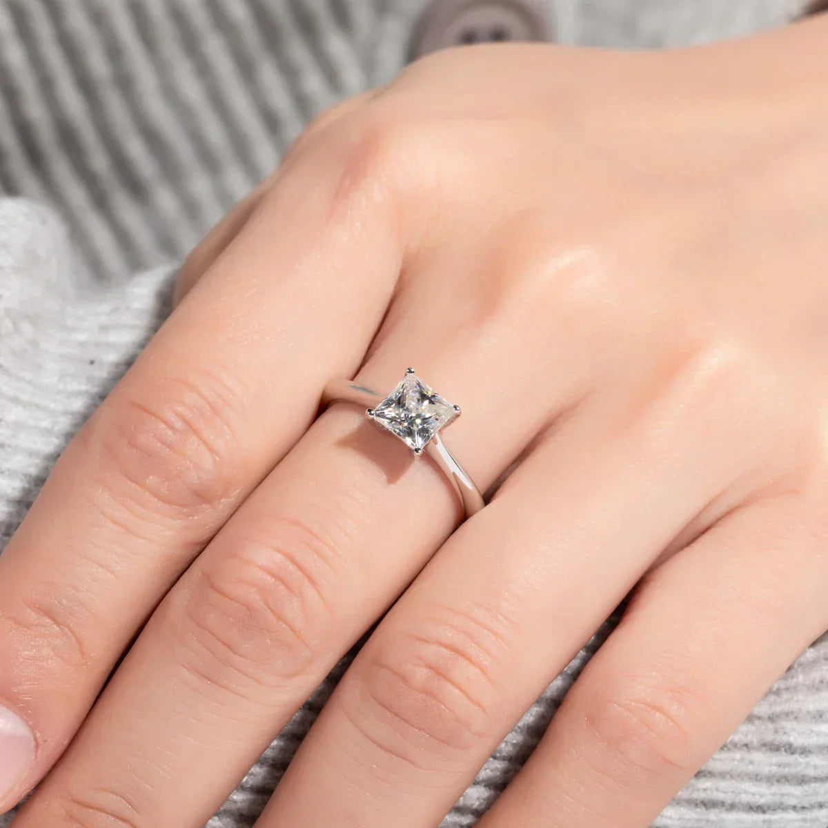 1.2CT Princess Cut D Color Moissanite Engagement Ring
