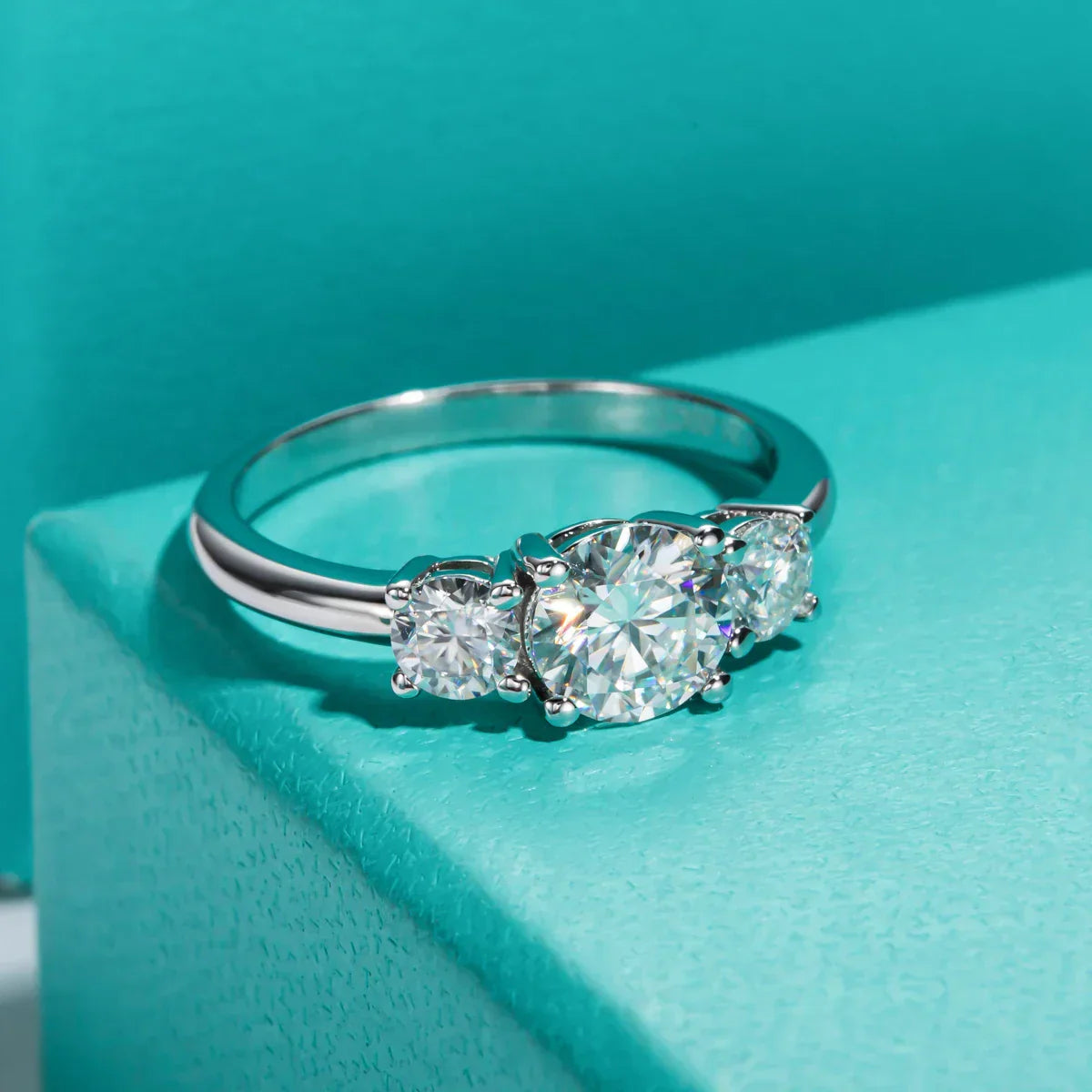 1.6 CTTW 3 Stone Moissanite Engagement Ring