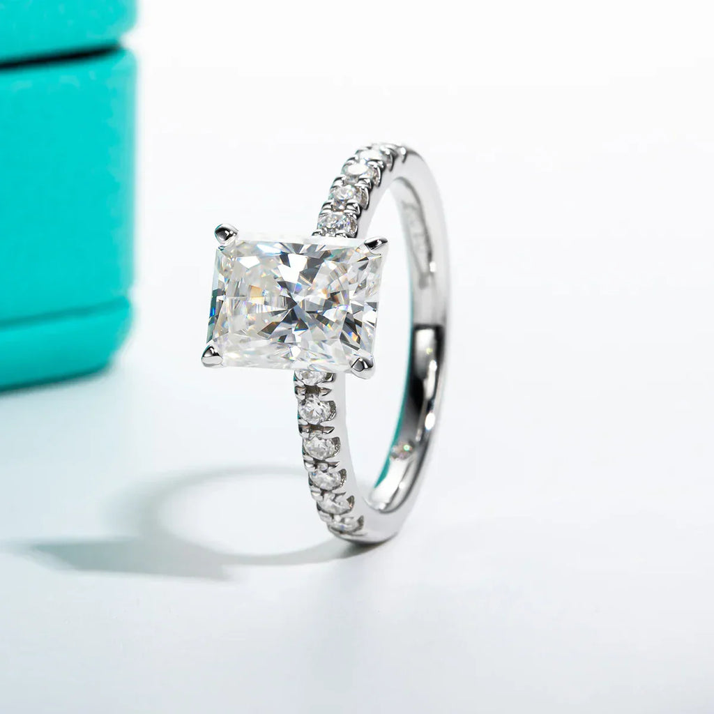 3CT D Color Radiant Cut Moissanite Engagement Ring