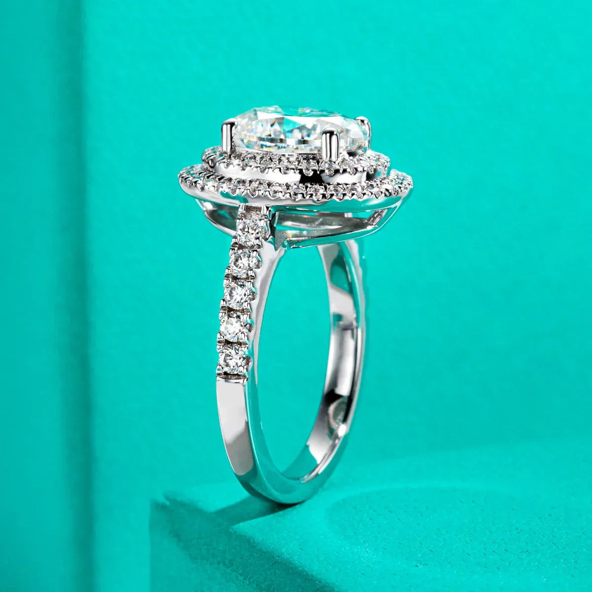 3CT Oval Cut Double Halo Moissanite Engagement Ring
