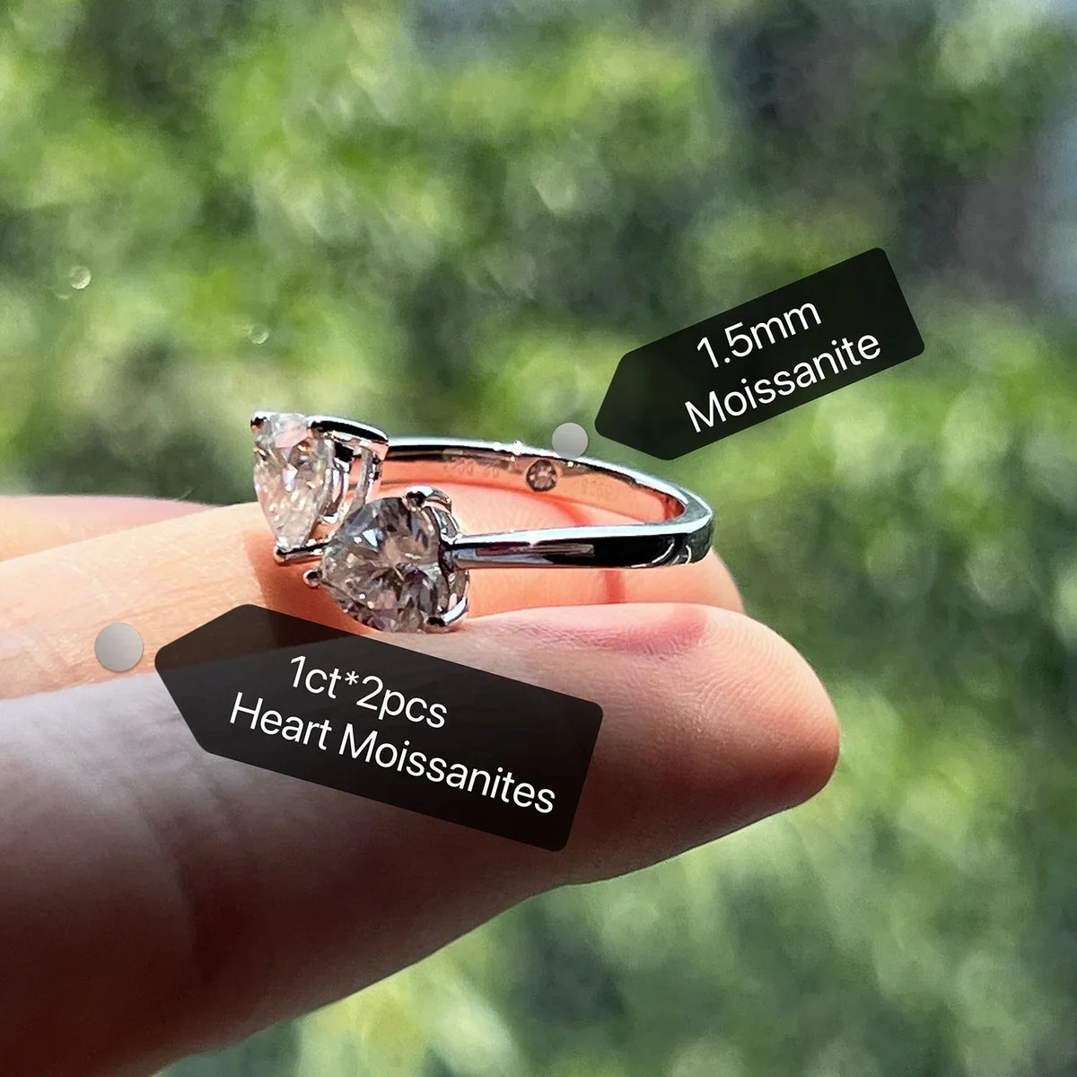 1 CT Two Stone Heart Cut Moissanite Engagement Ring