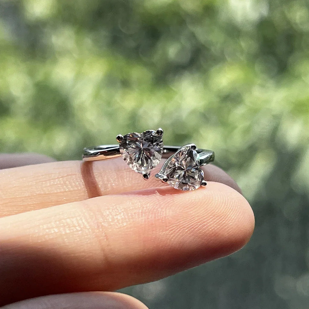 1 CT Two Stone Heart Cut Moissanite Engagement Ring