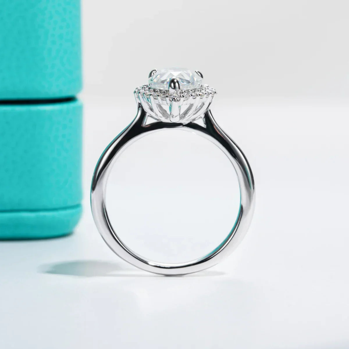 2.6CT Pear Cut D Color Moissanite Halo Engagement Ring