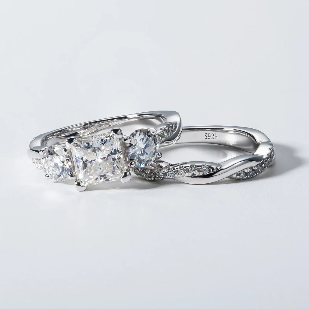 2.5 CTTW Princess Cut Moissanite Bridal Ring Set