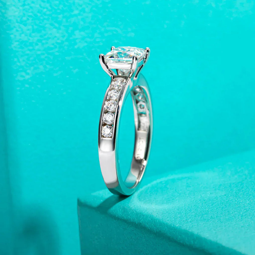 1.2 CT Princess & Round Cut Moissanite Engagement Ring Set