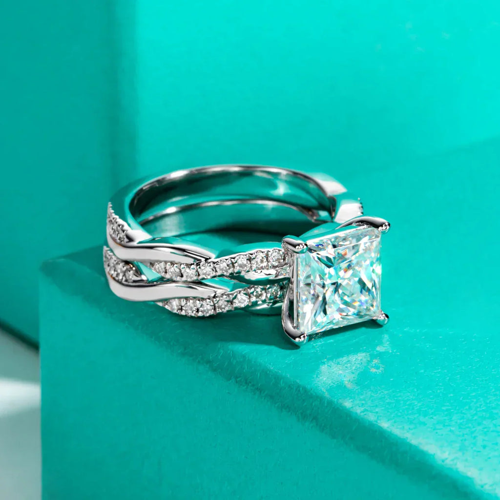 3CT Princess Cut Moissanite Engagement Bridal Ring Set