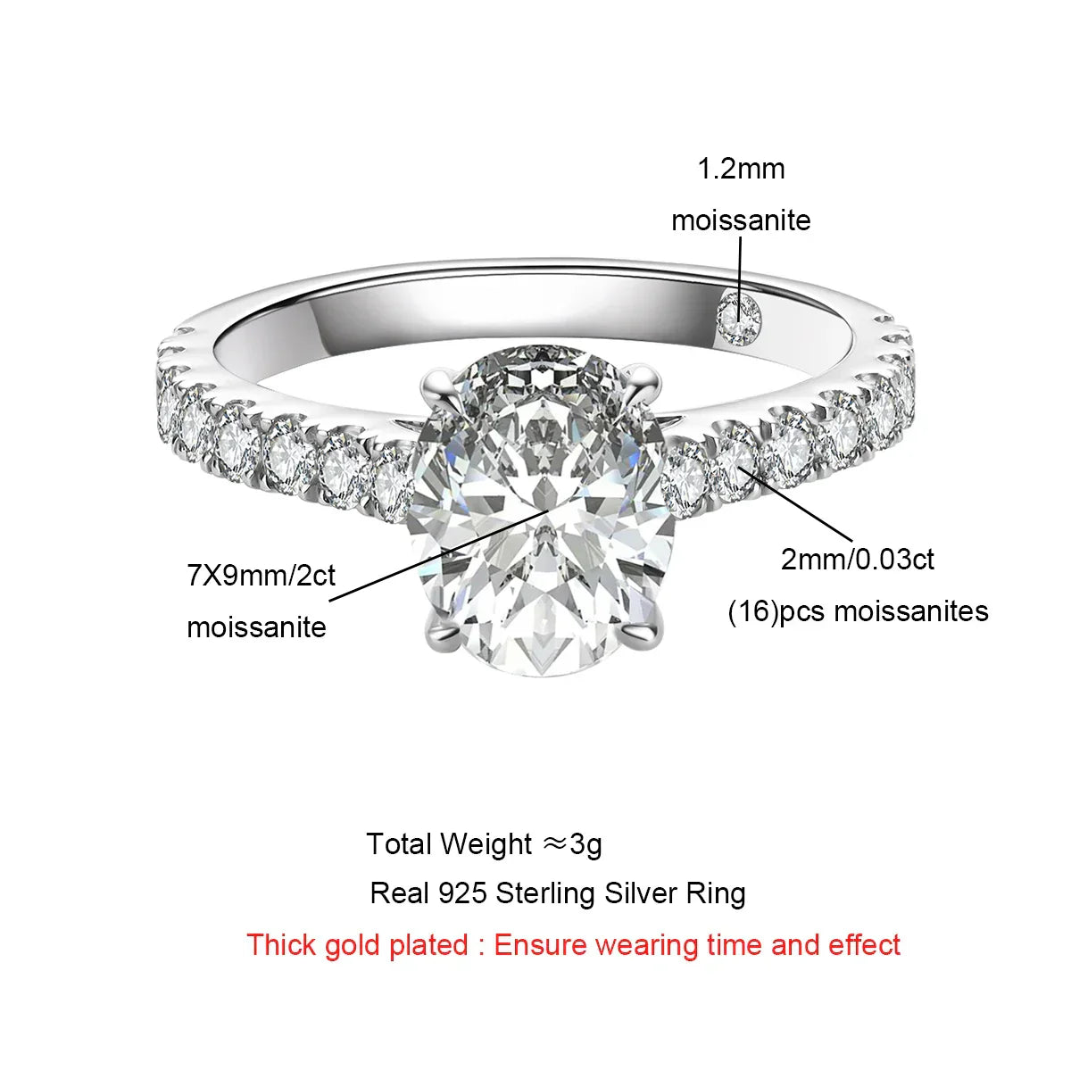 2CT VVS1 Oval Cut Moissanite Engagement Ring