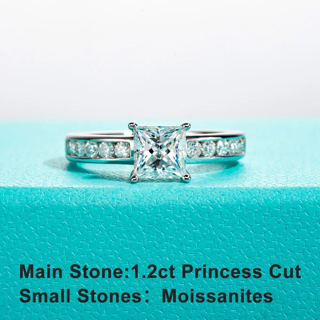 1.2 CT Princess & Round Cut Moissanite Engagement Ring Set