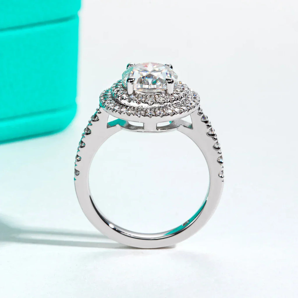 3CT Oval Cut Double Halo Moissanite Engagement Ring
