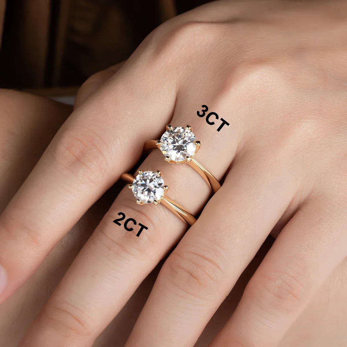 2CT/3CT Round Cut Moissanite Solitaire Ring
