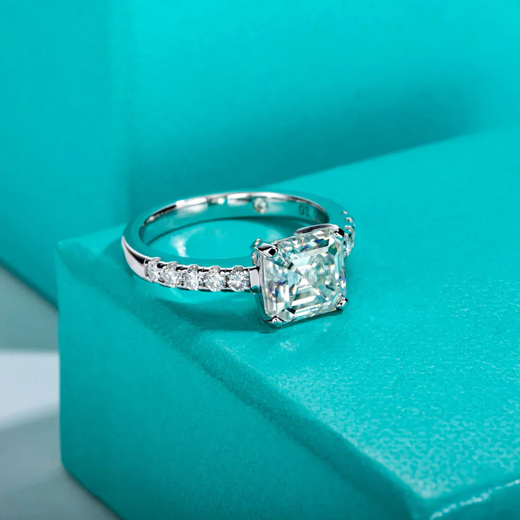 3CT Asscher Cut Moissanite Engagement Ring
