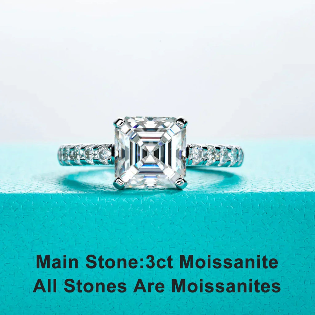 3CT Asscher Cut Moissanite Engagement Ring