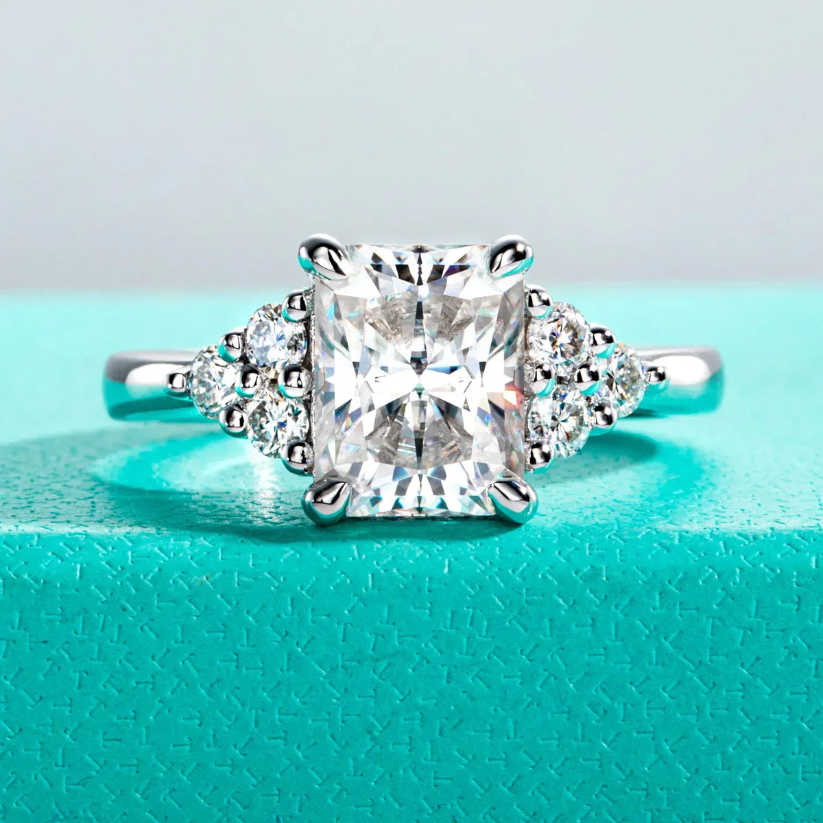 3CT Radiant Cut D Color Moissanite Engagement Ring