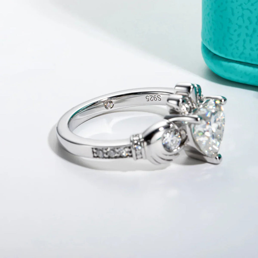 2 CT Heart Cut Moissanite Claddagh Irish Ring