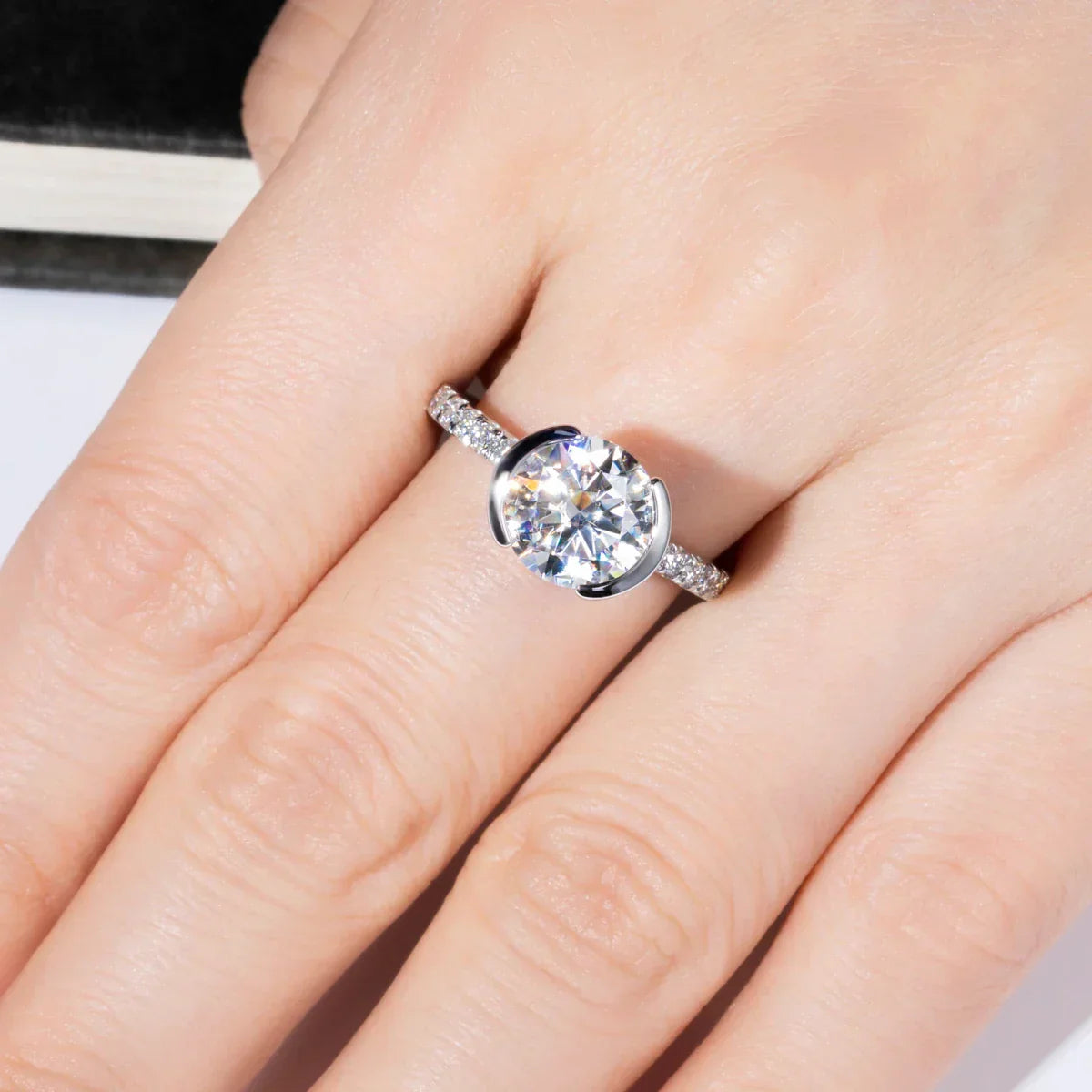 3CT D Color Moissanite Engagement Ring