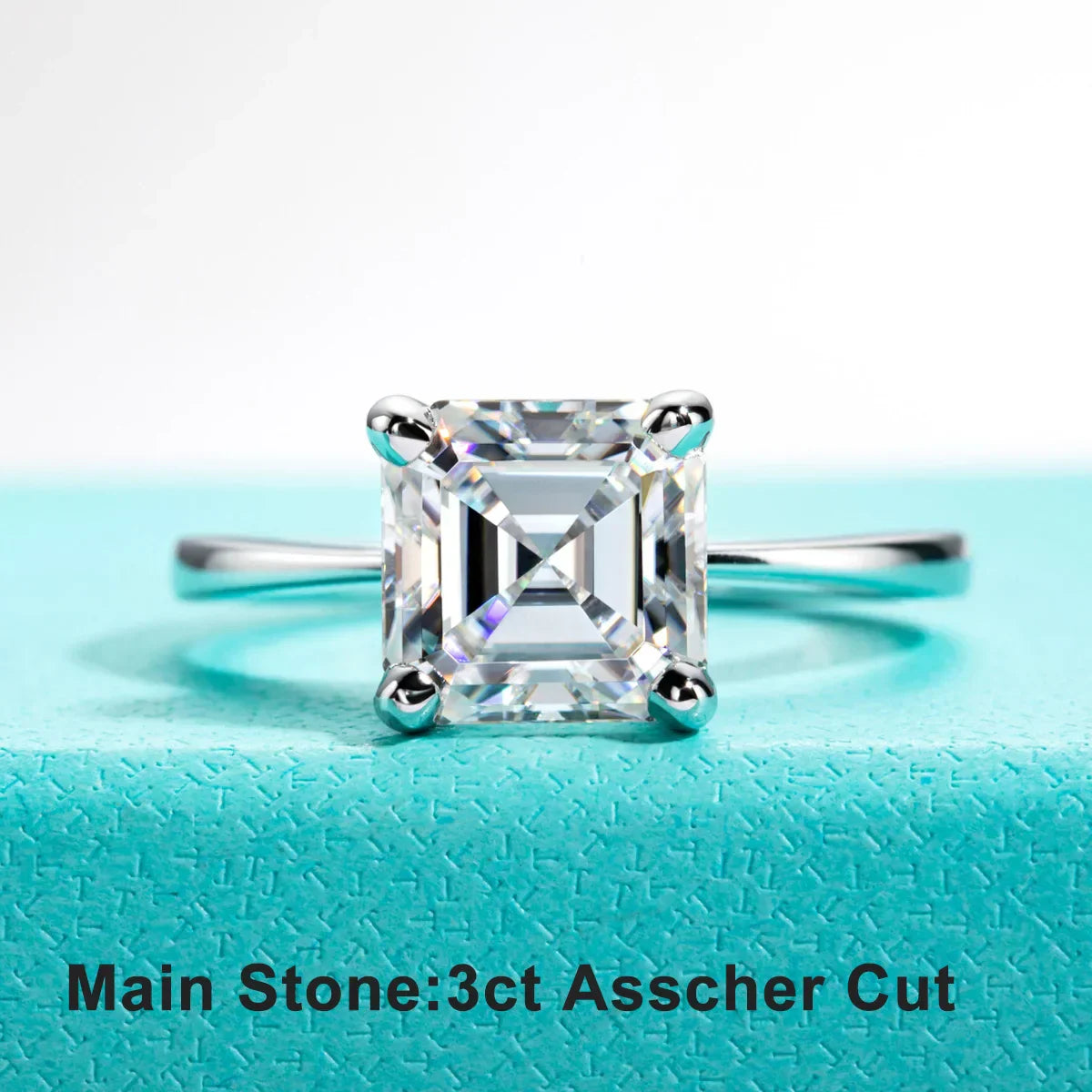3CT D Color Asscher Cut Moissanite Engagement Ring