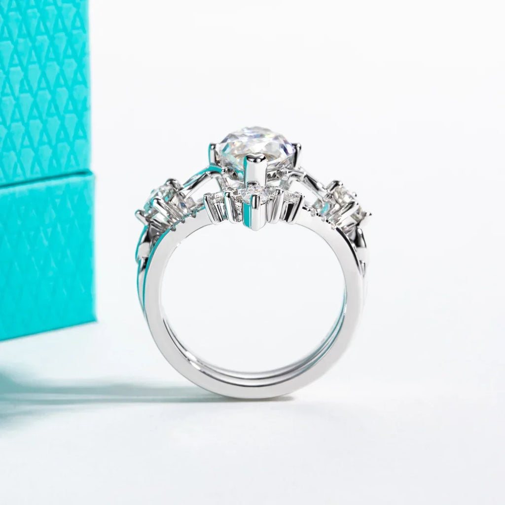 3CT Marquise Cut Moissanite Crown Bridal Set