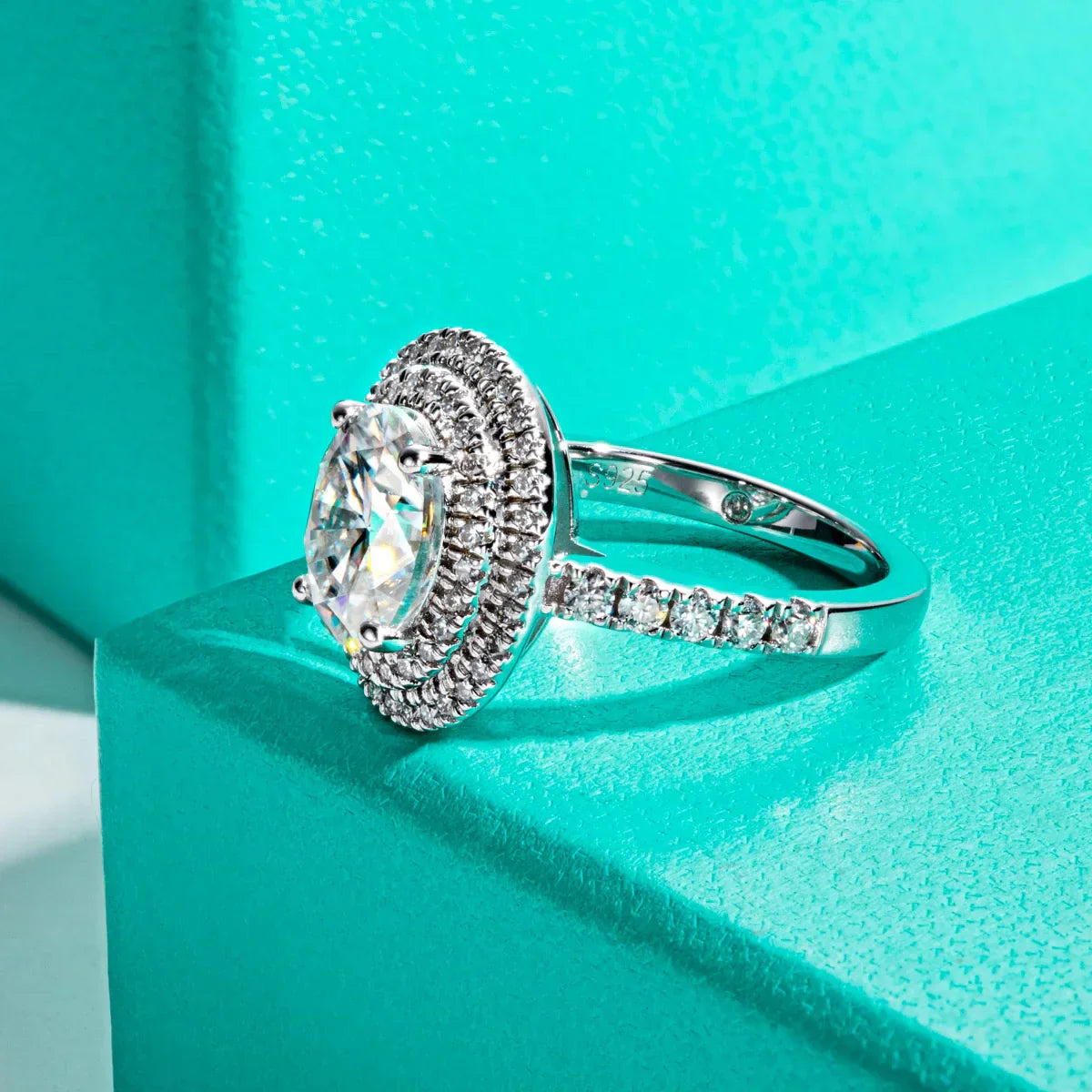 3CT Oval Cut Double Halo Moissanite Engagement Ring