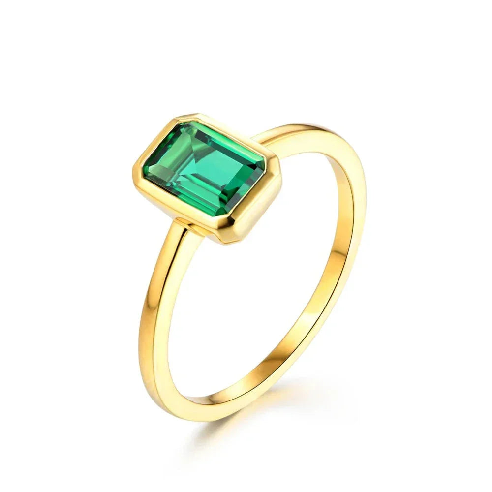 1 CT Emerald Cut 18K Gold Plated Promise Ring