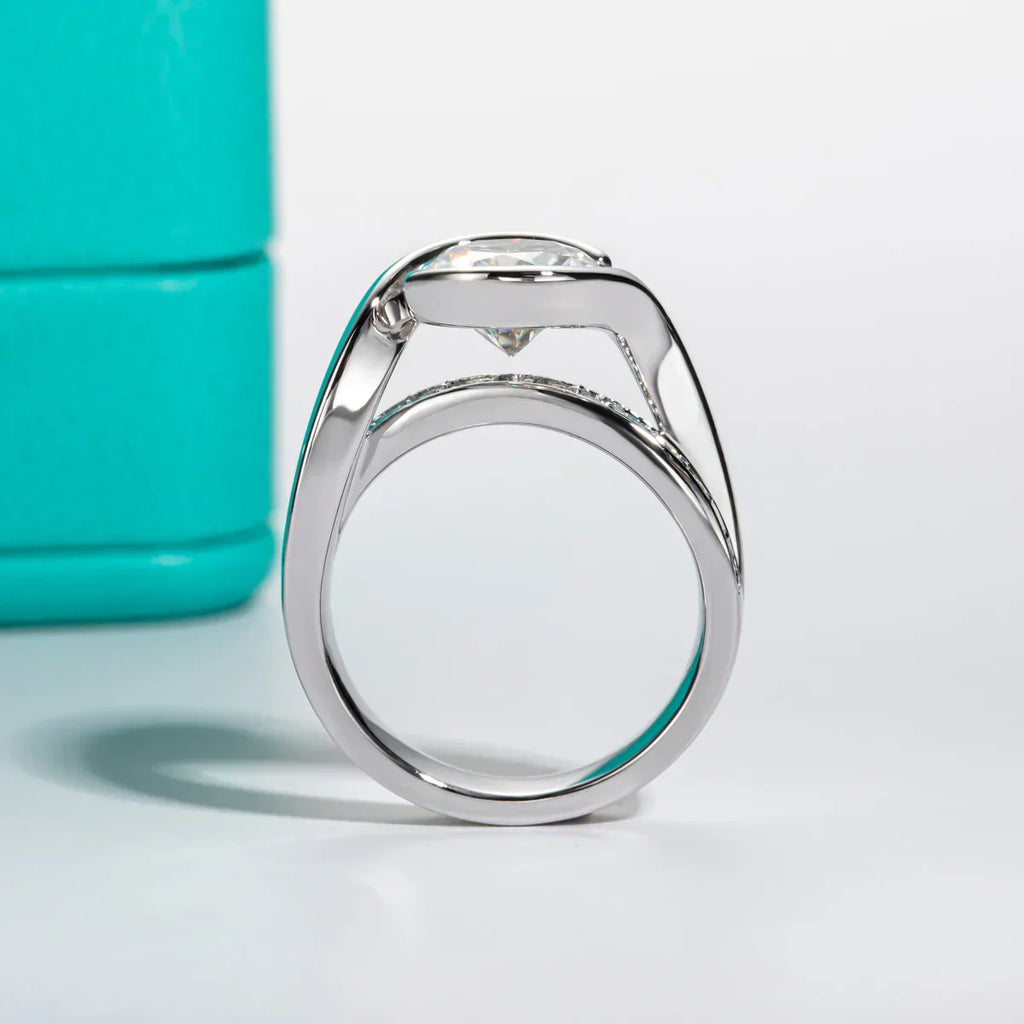 3CT Round Cut Moissanite Ceramic Band Engagement Ring