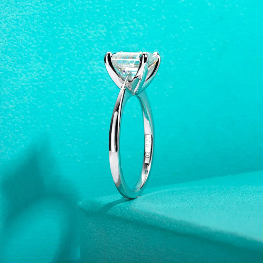 3CT D Color Asscher Cut Moissanite Engagement Ring