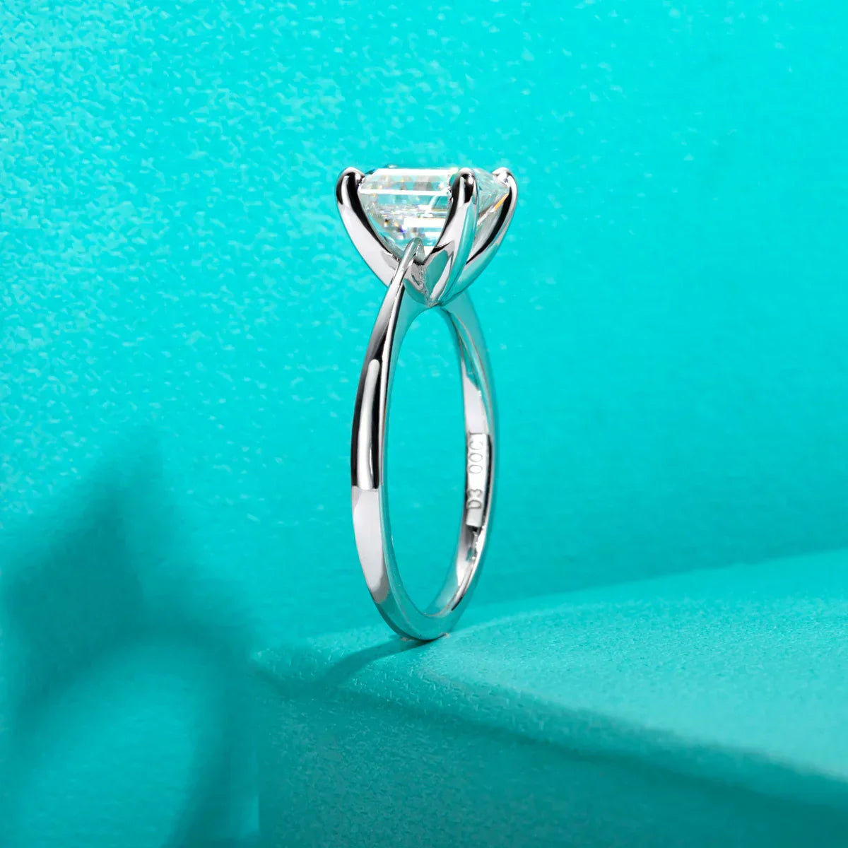 3CT D Color Asscher Cut Moissanite Engagement Ring
