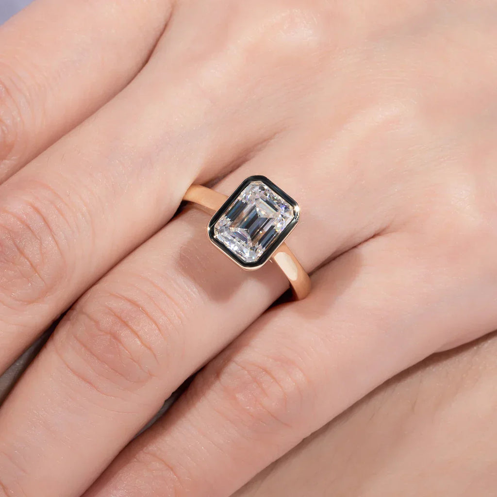 3CT Emerald Cut D Color Moissanite Engagement Ring