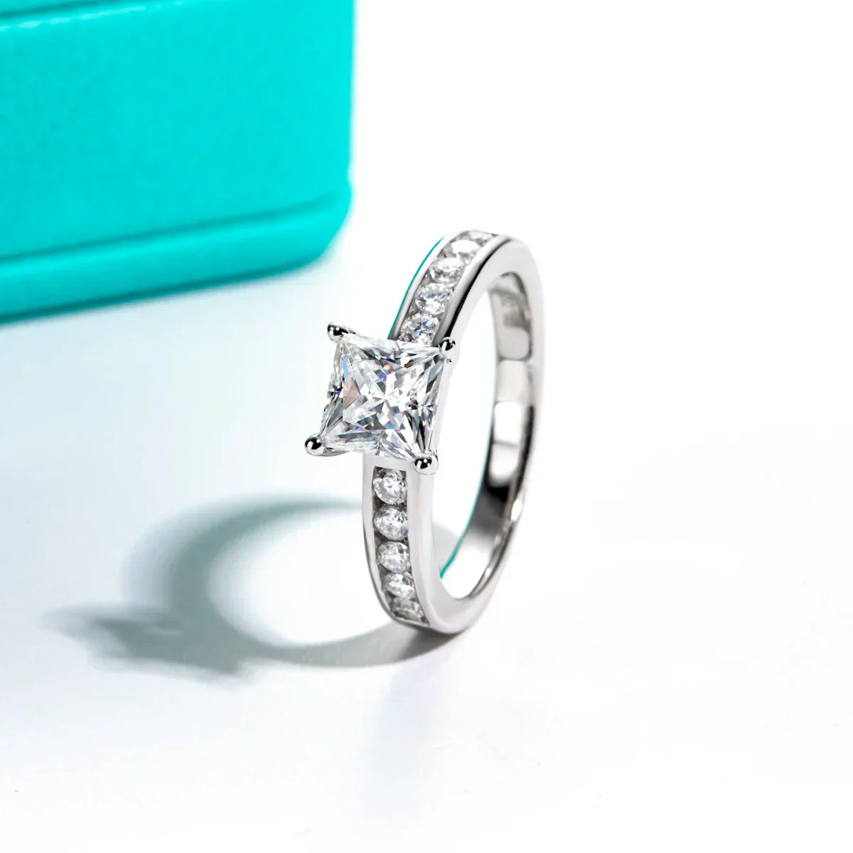 1.2 CT Princess & Round Cut Moissanite Engagement Ring Set