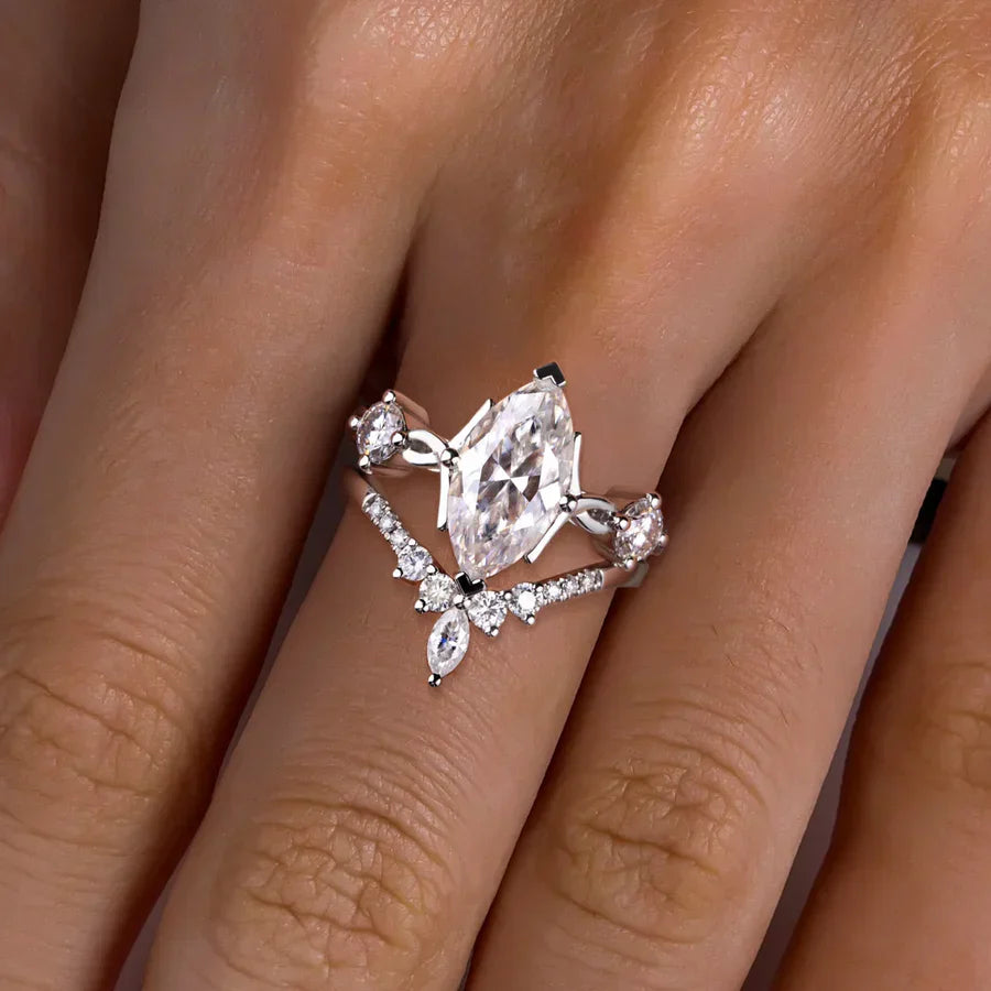 3CT Marquise Cut Moissanite Crown Bridal Set